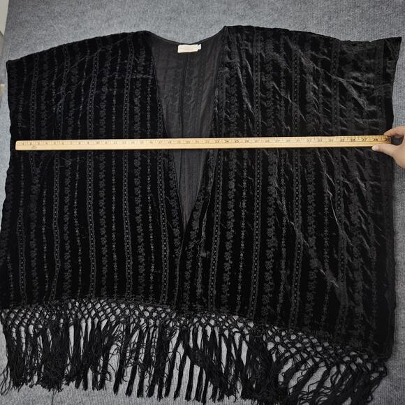Johnny Was Kimono Womens Large Black Velvet Burnout Fringe Boho Silk Fringe - Picture 6 of 9